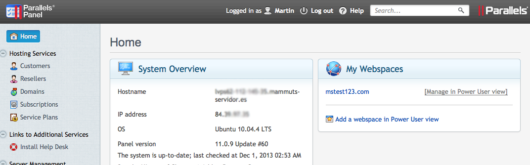 power user view plesk